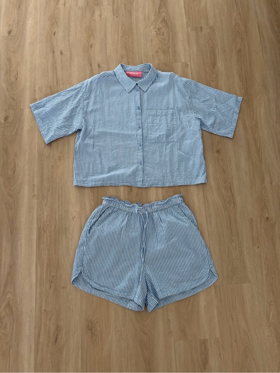 JJXX Tops - JJXX Striped Matching Set, Cropped Boxy Fit Button Up & Drawstring Shorts